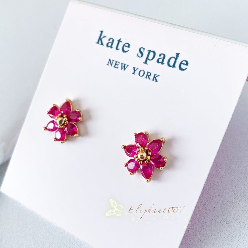 Kate Spade 18K Gold Pink Crystal Flower Stud Earrings